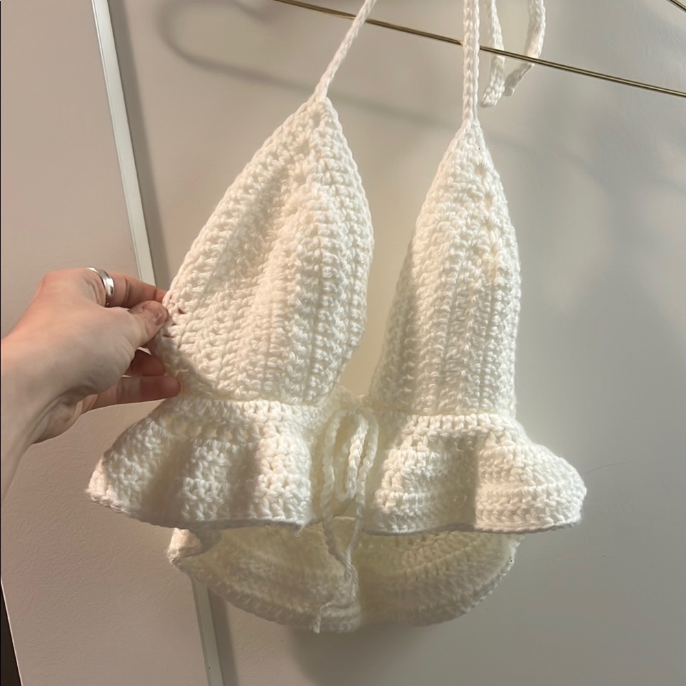 Handmade Crochet Halter Top - White